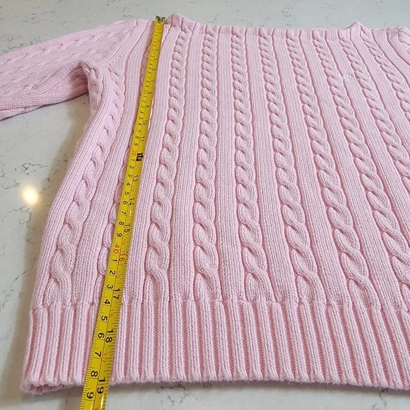 Lauren Ralph Lauren Petit Pink Cable Knit Sweater petit Small Academia Preppy - Picture 8 of 10